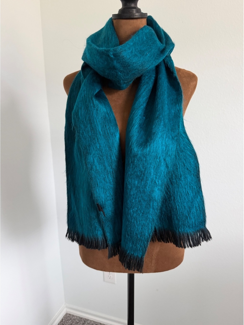 Shupaca Teal Blue Fuzzy Fringe Alpaca Blend Women's Scarf, Made in Ecuador